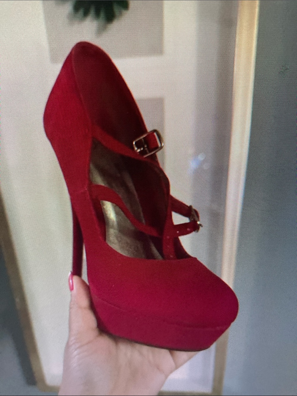 Red Double-Strap Platform Mary Jane Pumps
